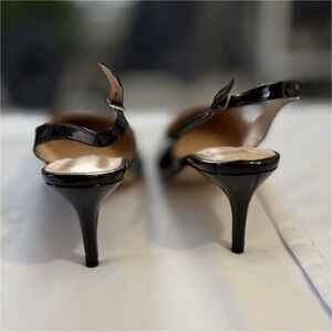 Calvin Klein Black Patent Leather Slingback Stiletto Heels Pointed Toe Buckle